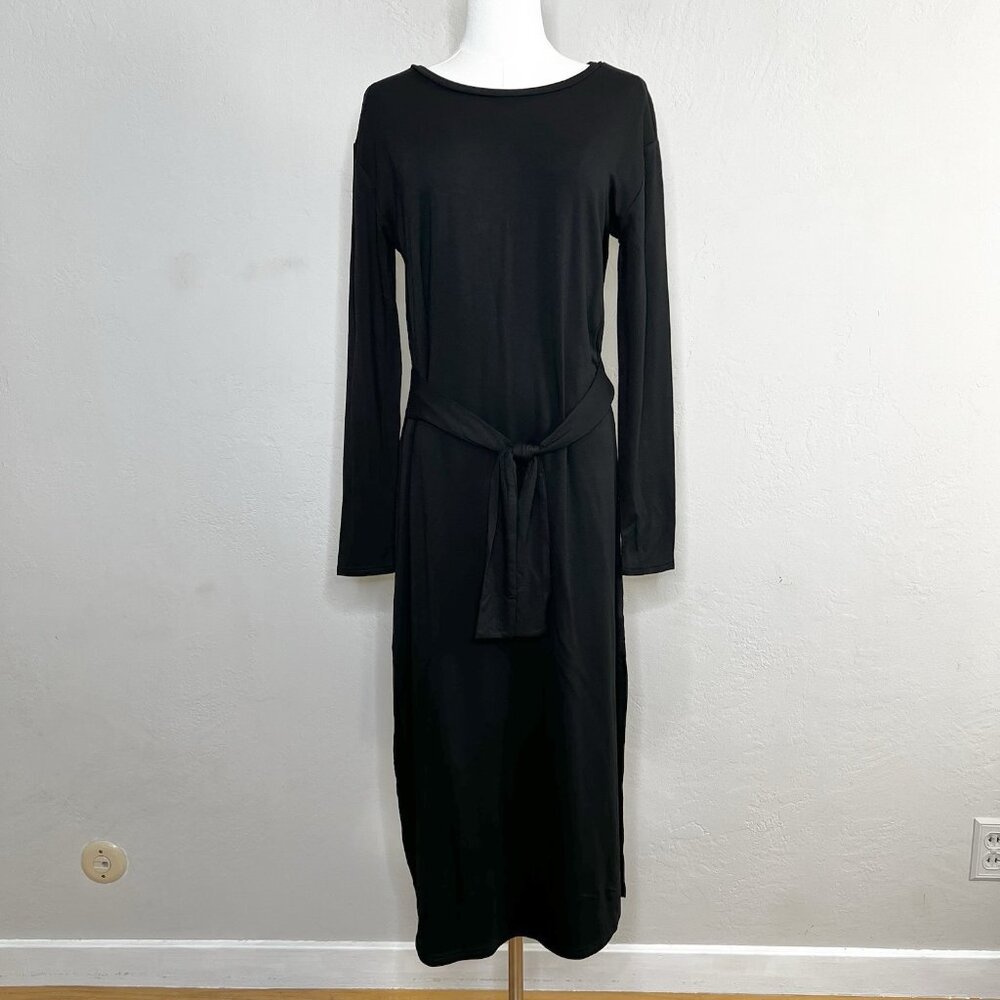 BB Dakota Steve Madden Maternity Midi Dress Medium Black Stretch Tie Long Sleeve